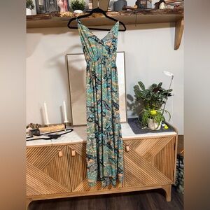 NWOT Bohemian Paisley Strappy Maxi Dress with Gold Metallic Print - One Size S-L